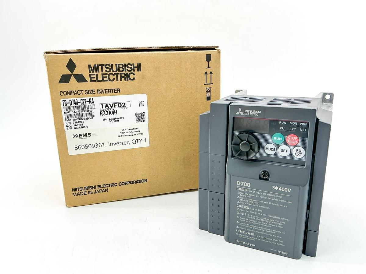New Mitsubishi Electric FR-D740-022-NA Compact Size Inverter 480V 3PH 1AVF02