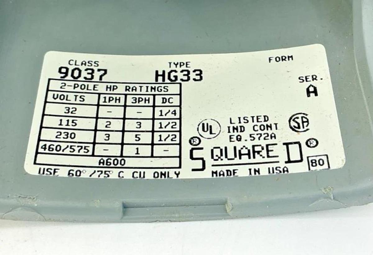 Used Square D 9037HG33 Ser A Float Switch Closed Tank 9037HG-33