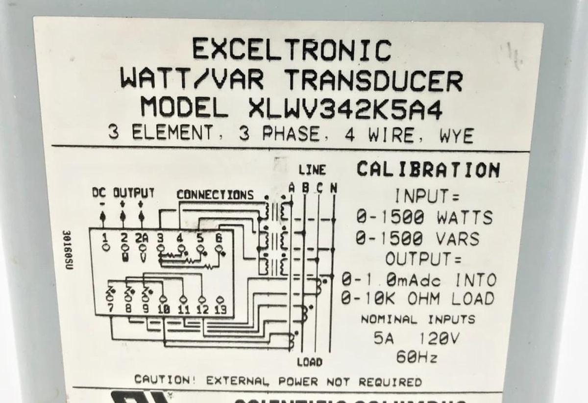 Used Scientific Columbus XLWV342K5A4 Watt Transducer 120V 3 Element 3PH 4W