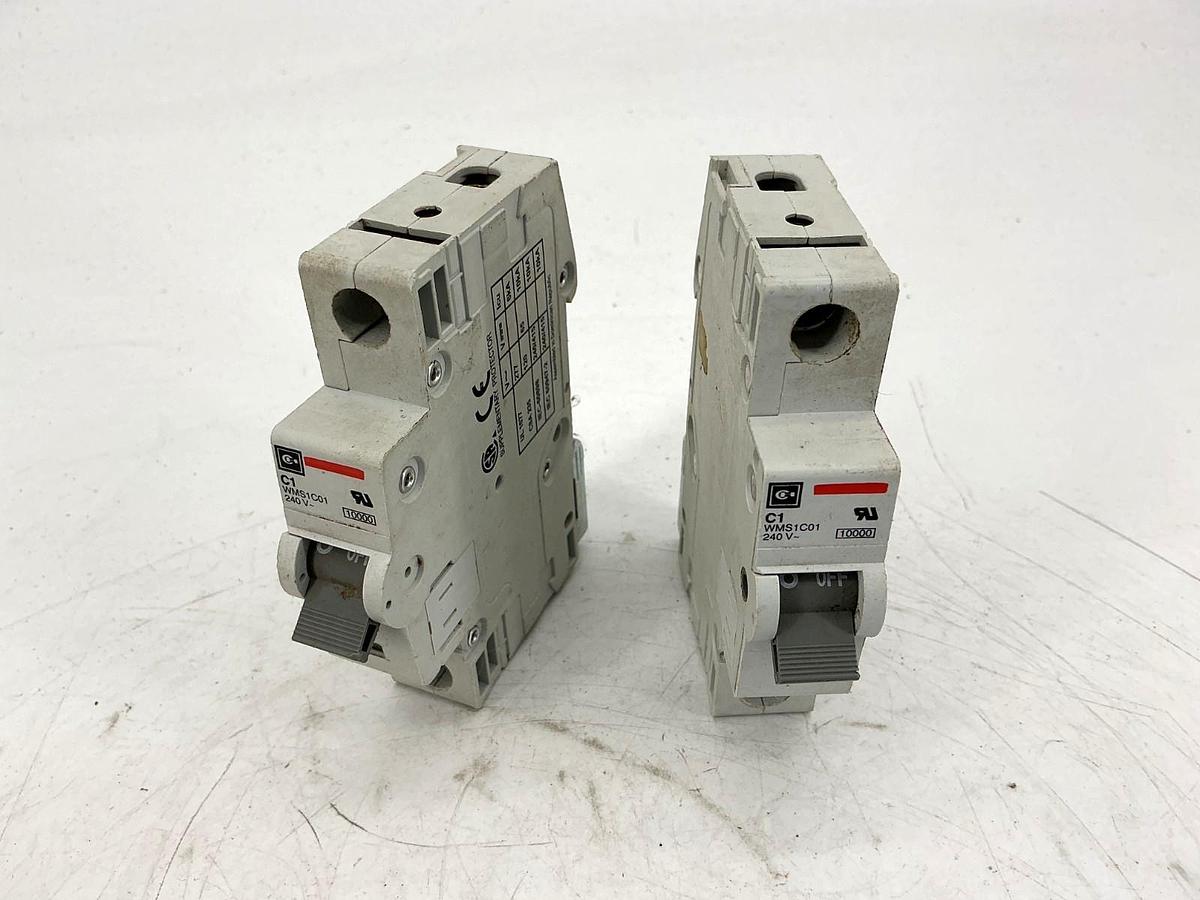 Used Lot of 2 Cutler-Hammer WMS1C01 Circuit Breaker Type C C1 1-Pole 1A 240V
