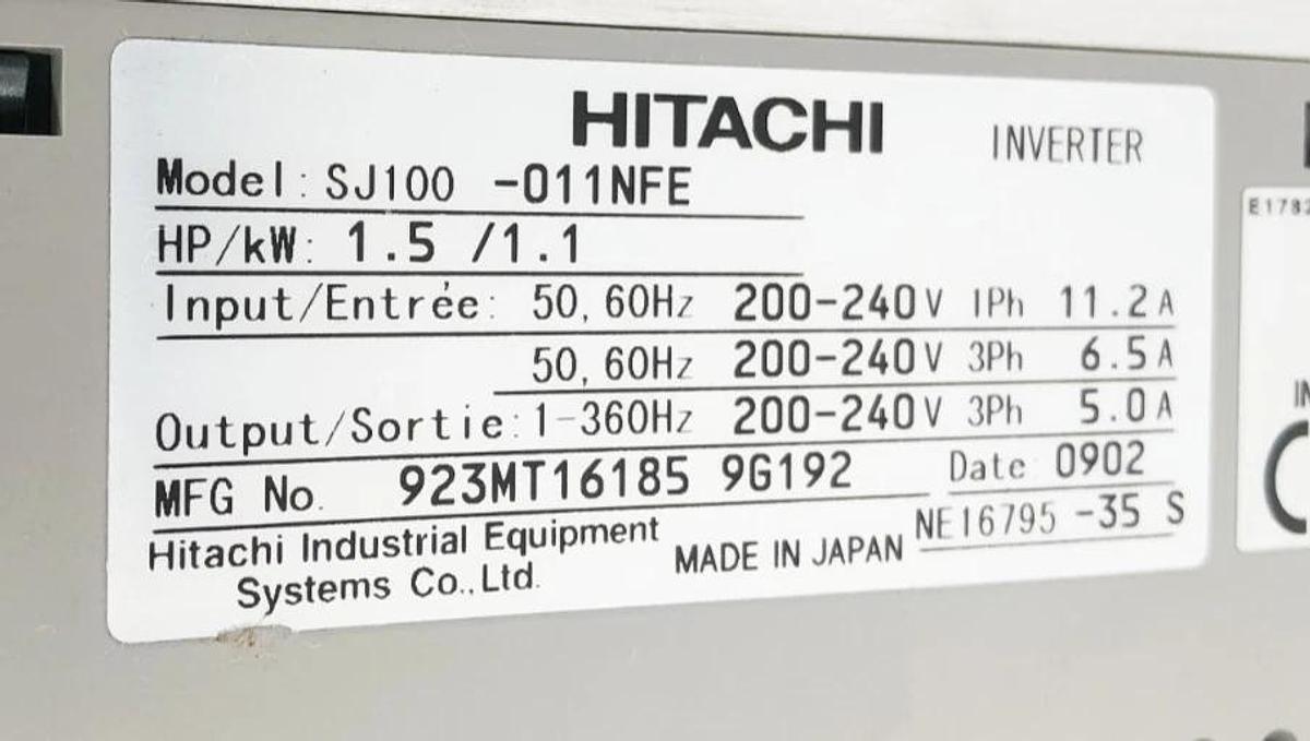 New Hitachi SJ100-011NFE Inverter Drive 1.5HP 1.1 Kw - No Box