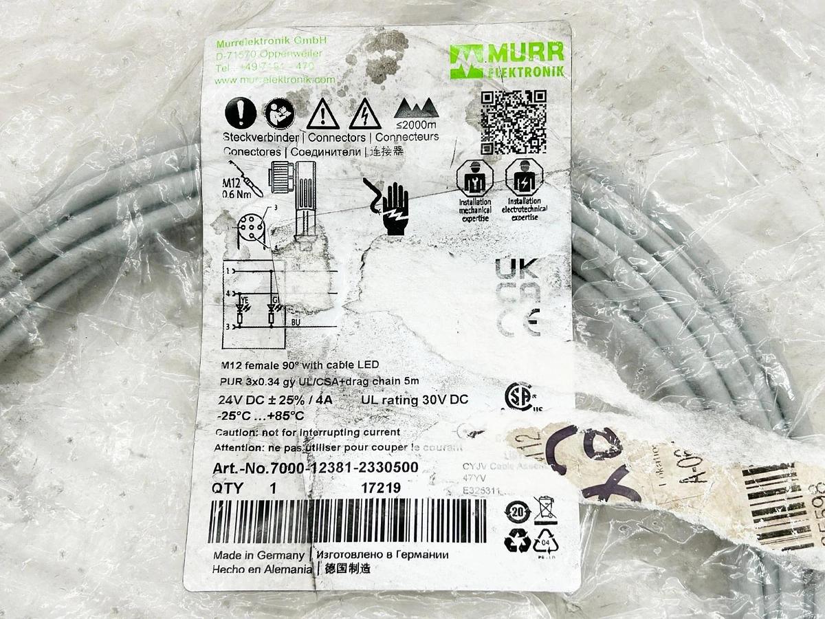 New Murr 7000-12381-2330500 Cordset M12 Female 5-Pin 30VDC