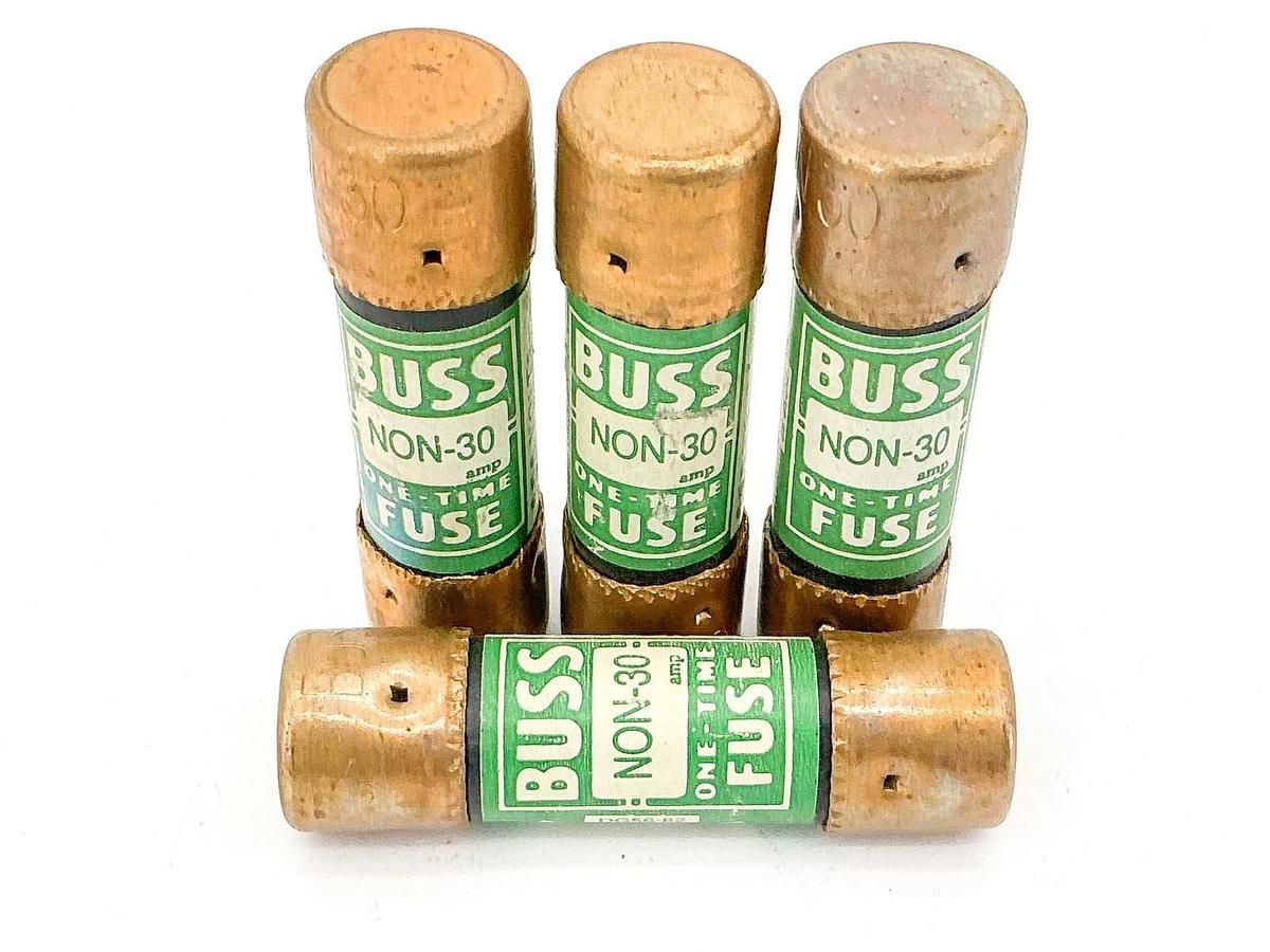 New Lot of 4 Bussmann NON-30 One Time Fuse 30A 250V Class K5 - No Box