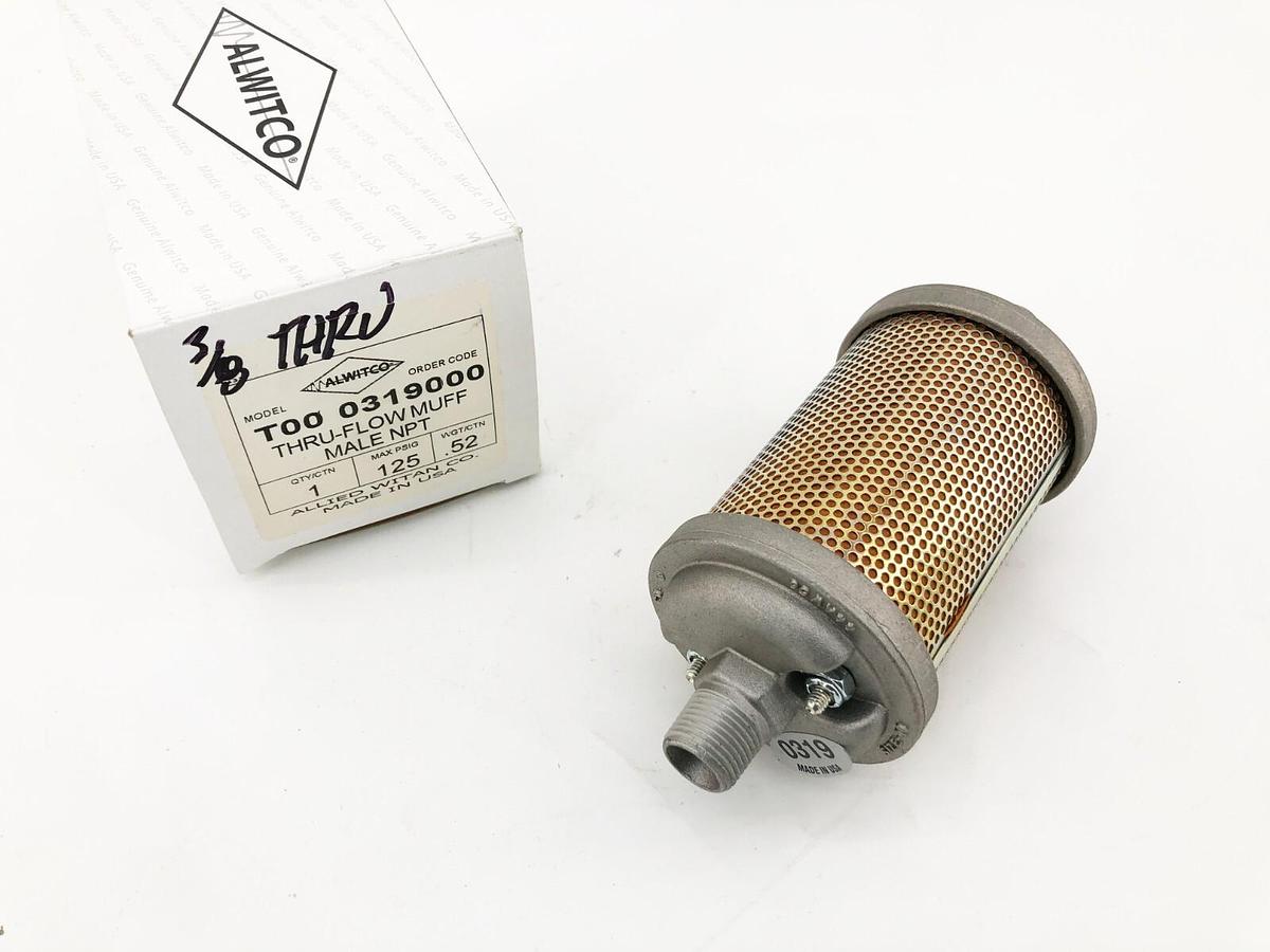 New Alwitco T00 0319000 Thru-Flow Muffler 3/8" Male NPT 125psig 44AW56 Size 00
