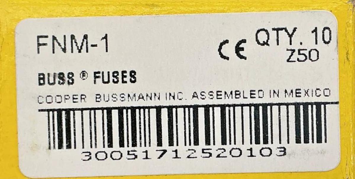 New Bussmann FNM-1 250Vac Time-Delay Fuse 1A 250V Box of 10