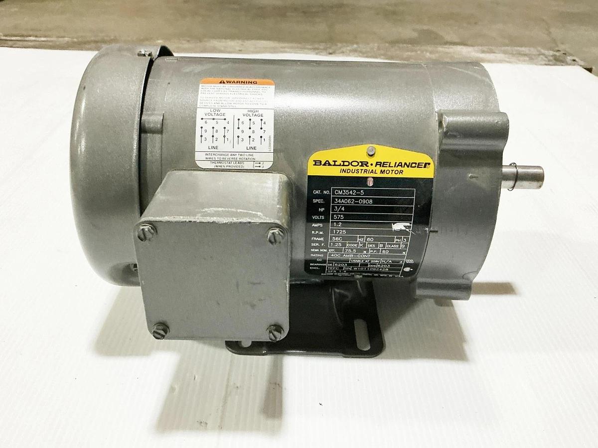 New Baldor CM3542-5 Electric Motor 3/4HP 575V 1.2A 1725RPM 34A062-0908