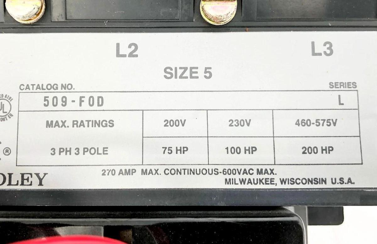 New Allen Bradley 509-FOD Ser. L Non-Rev Starter Size 5 120V Coil 270A 3PH