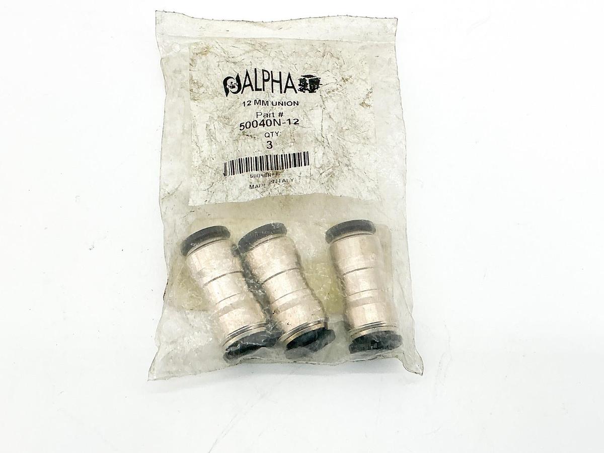 New Lot of 3 Alpha 50040N-12 Swift Fit Push-In Fitting 12X12MM Union