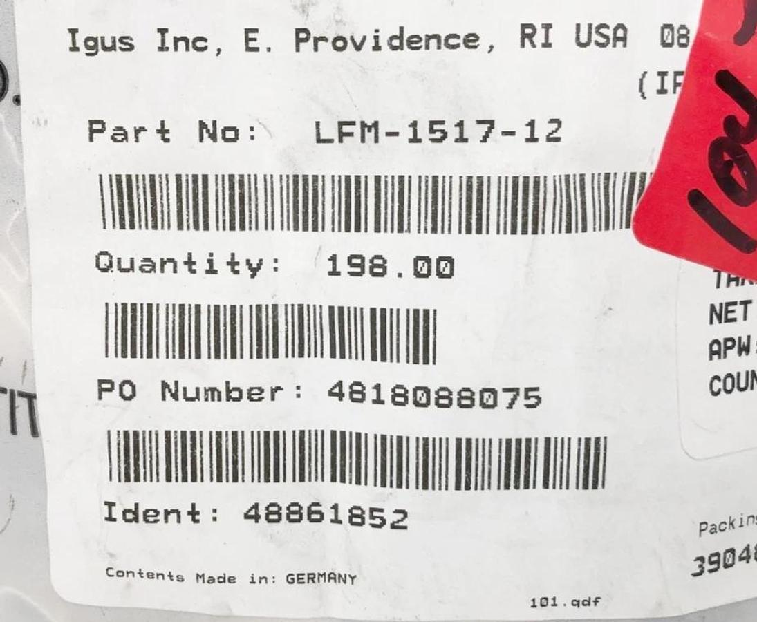 Bag of 198 New Igus LFM-1517-12 Iglide Plastic Sleeve Bearings 15X17X12MM