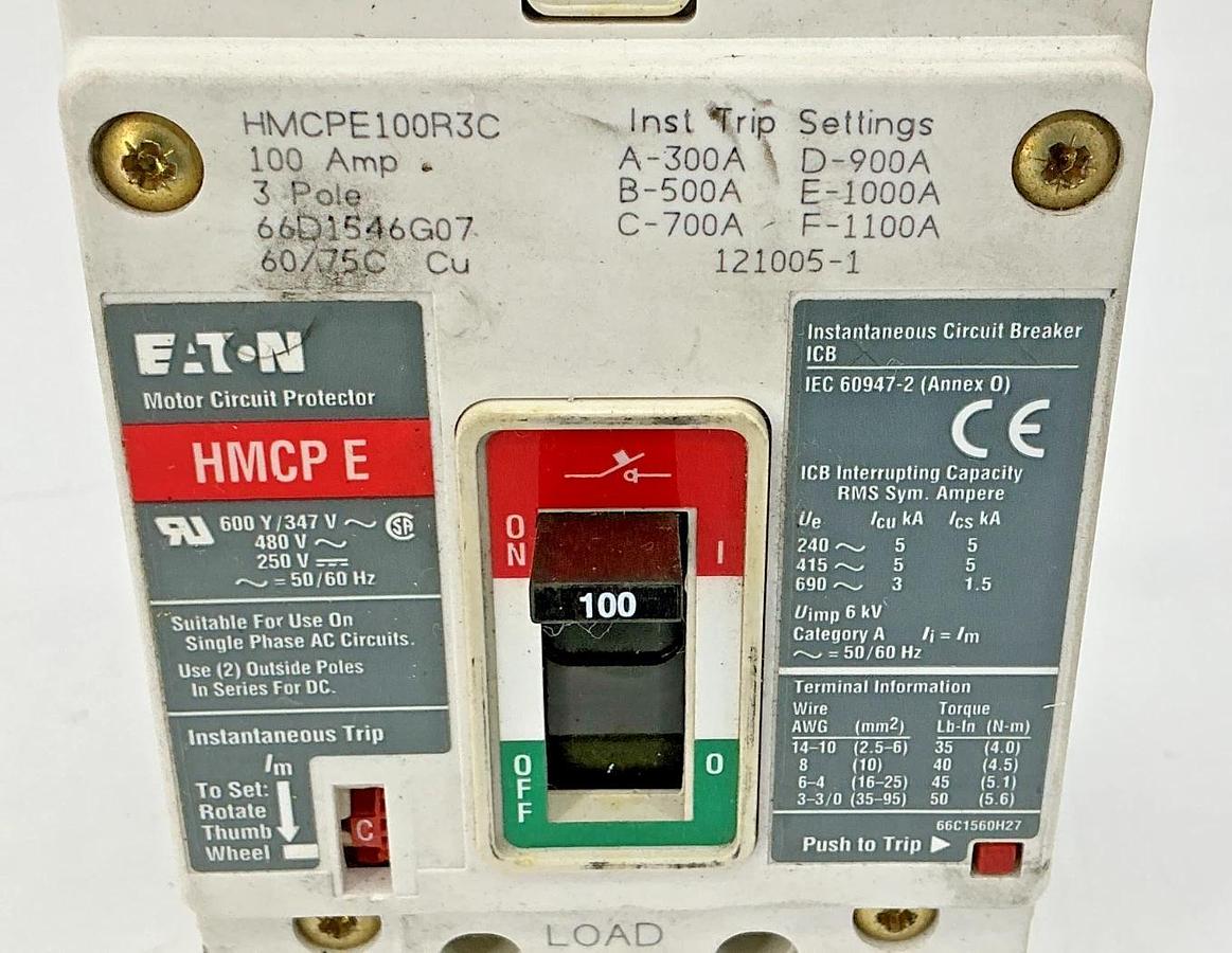 Used Eaton HMCPE100R3C Motor Circuit Protector / Breaker 3P 100A 480VAC 50/60HZ