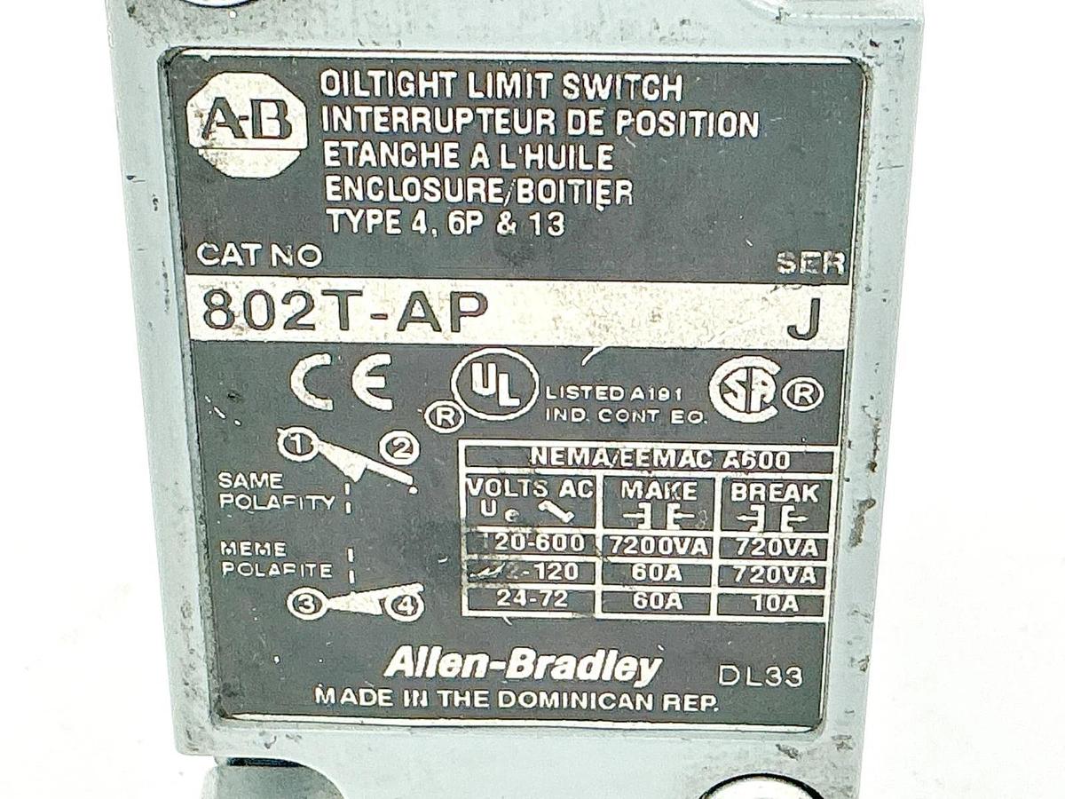 Used Allen Bradley 802T-AP Oiltight Limit Switch 600V Ser.J