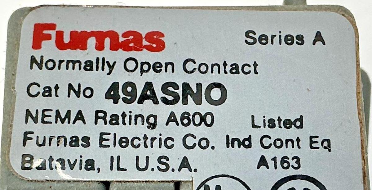 Used New Furnas 49ASNO Ser A Auxiliary Contact Kit 1-NO NEMA Rating A600 49ASN0
