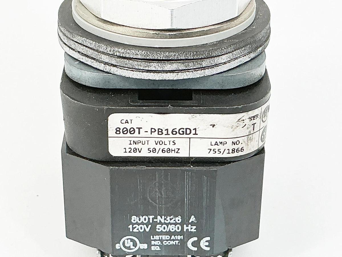 Used Allen Bradley 800T-PB16GD1 Push Button 30MM Illuminated Green 120V 50/60Hz Ser.T