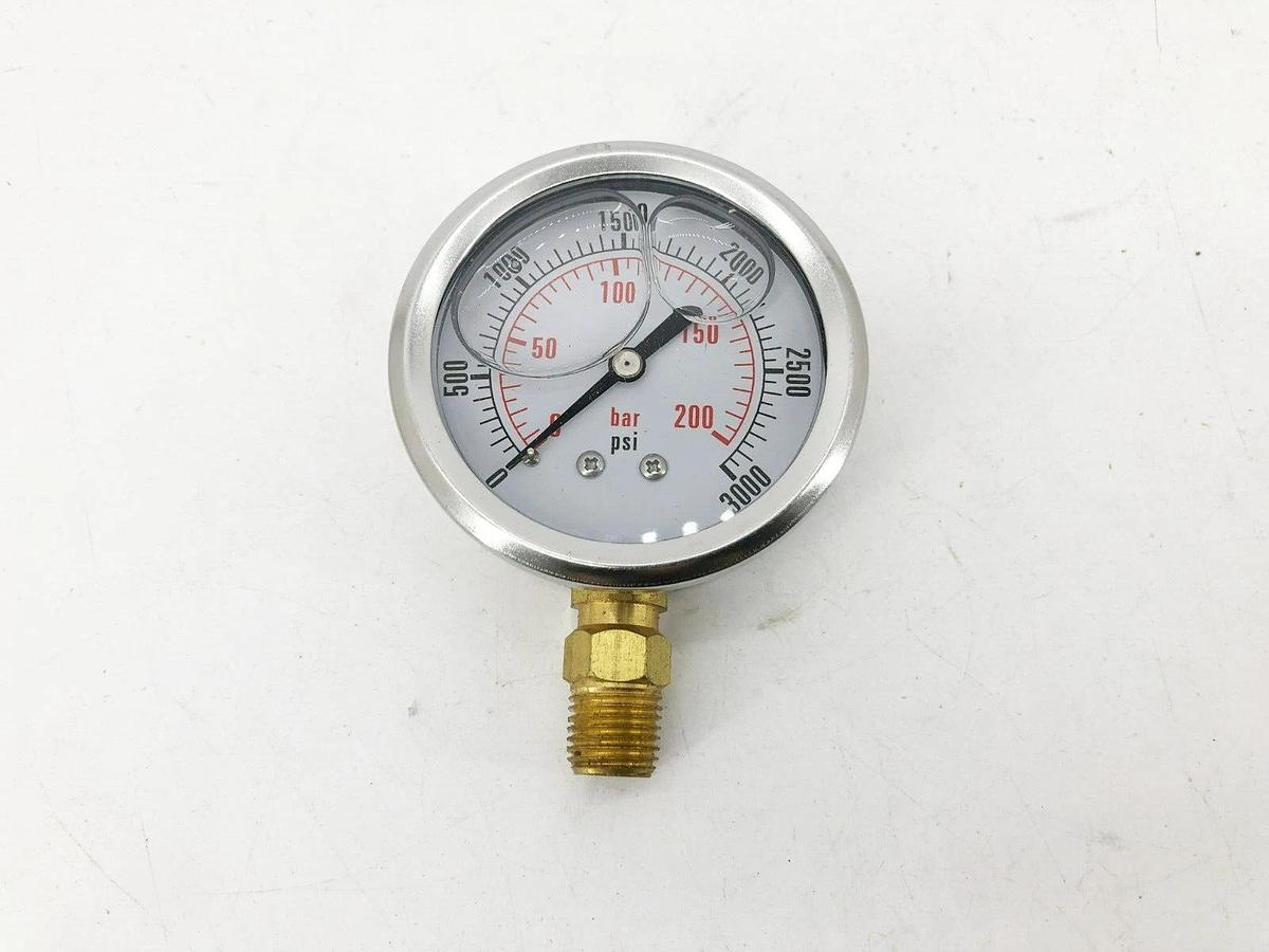 New Dynamic Fluid CF1P-210A Pressure Gauge 2-1/2" 0-3000psi Bottom Mount