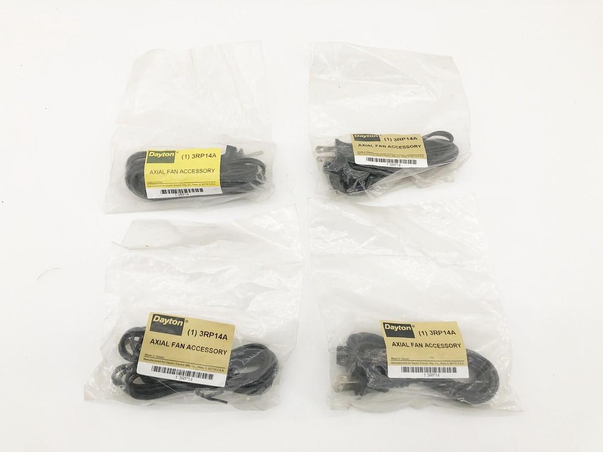 Lot of 4 New Dayton 3RP14A Axial Fan Cordsets 2-Prong 72" 115V