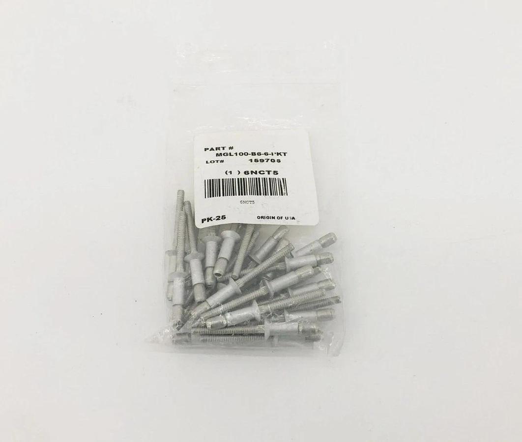 Lot of 125 MGL100-B6-6-PKT Blind Rivets 1.796" L 0.1875" Dia. 6NCT5