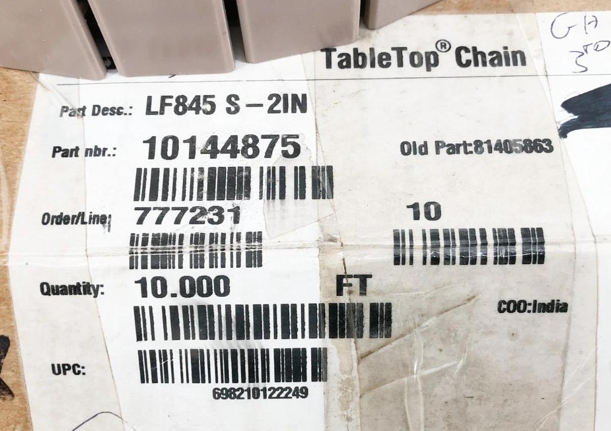 New Rexnord LF845 S-2IN TableTop Chain 10 FT. 10144875 81405863
