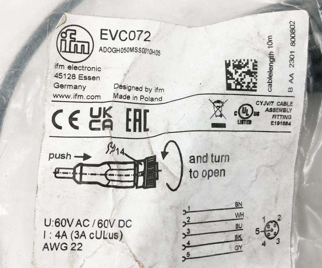 New IFM Efector EVC072 Female Cordset ADOGH050MSS0010H05