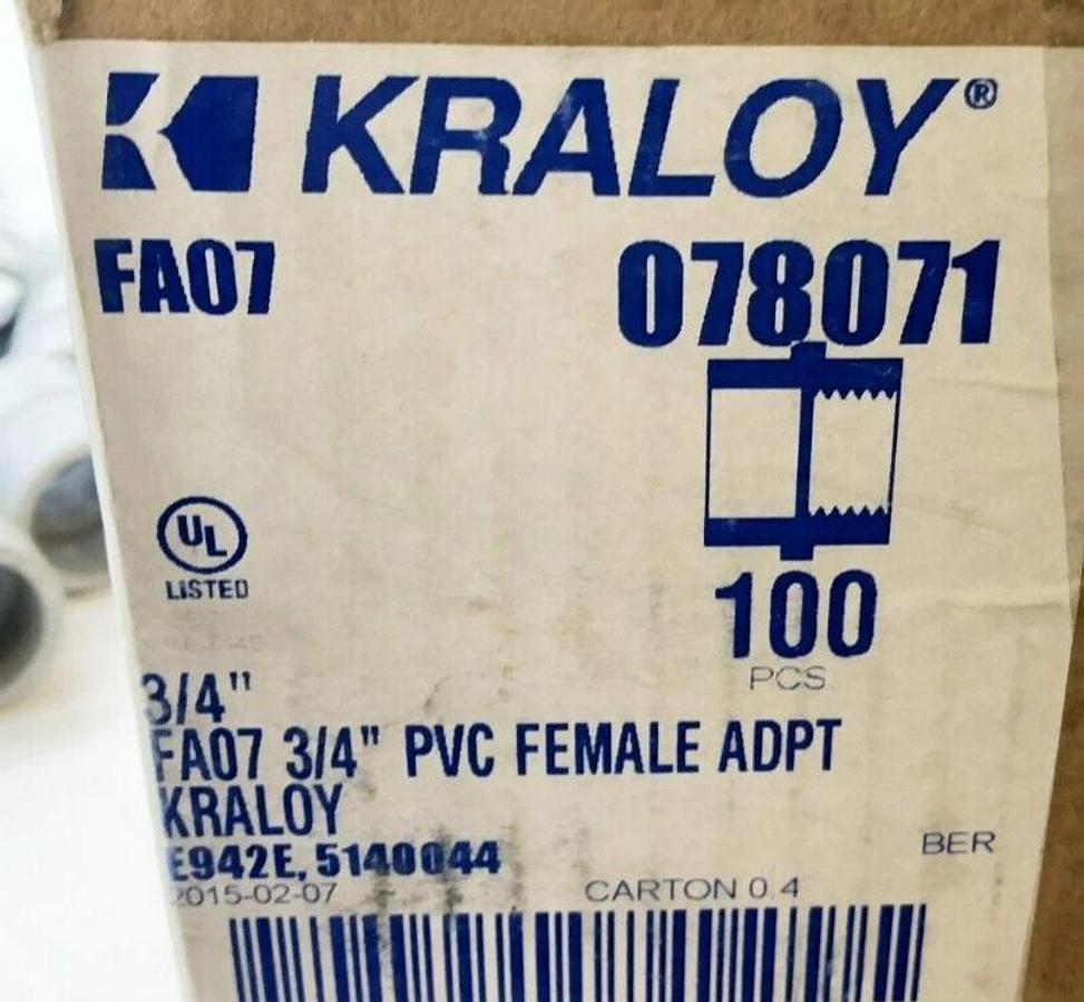 Lot of 20 New Kraloy FA07 3/4" PVC Female Threaded Adapters 078071