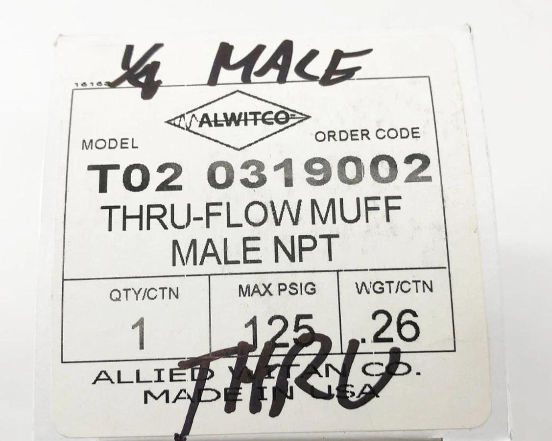 New Alwitco T02 0319002 Thru-Flow Muffler 1/2" Male NPT 125psig 44AW56 Size 02