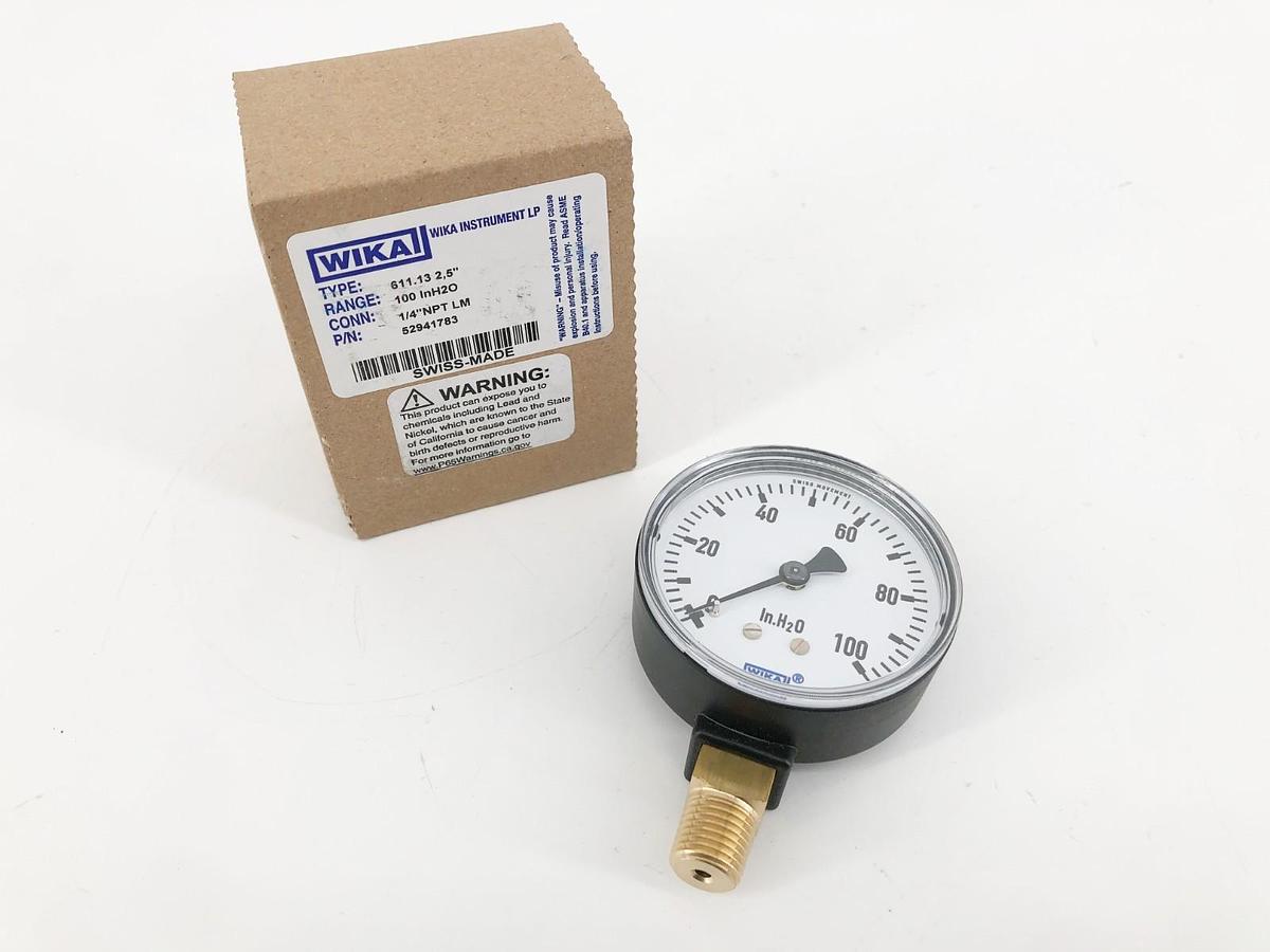 New Wika 52941783 Gauge 611.13.2.5" 0-100 IN H2O 1/4" Lower Mount