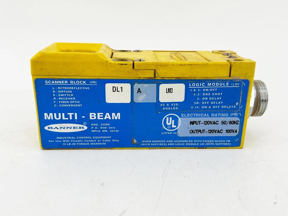 Used Banner Engineering DL1 Photoelectric Scanner Block 120Vac 100VA DL1-A-LM3