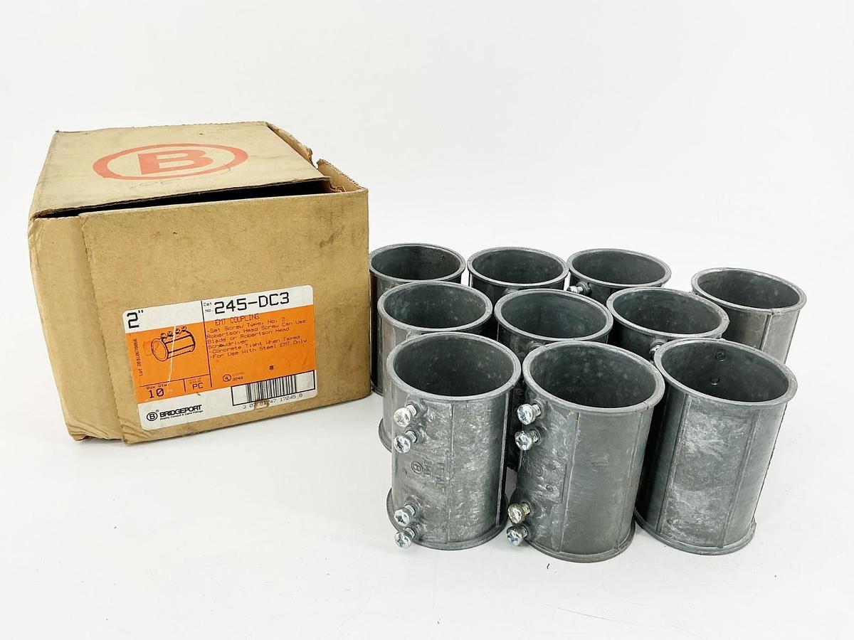New Box of 10 Bridgeport 245-DC3 EMT Coupling 2" Set Screw Type No.3