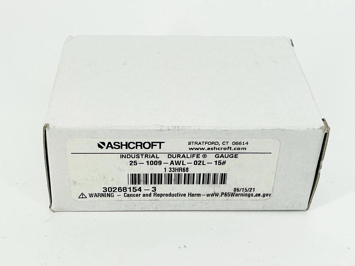 New Ashcroft 25-1009-AWL-02L-15# Pressure Gauge 0-15PSI 2.5" Face