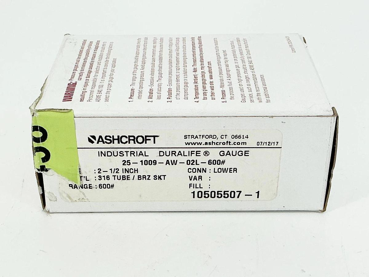 New Ashcroft 25-1009-AW-02L-600# Pressure Gauge 0-600PSI 2.5" Face 1/4" NPT