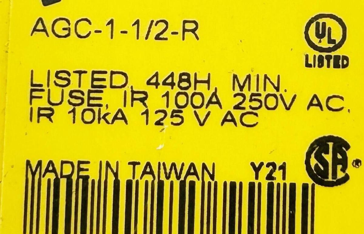 New Lot of 10 Bussmann AGC-1-1/2-R Fuse 100A 250V