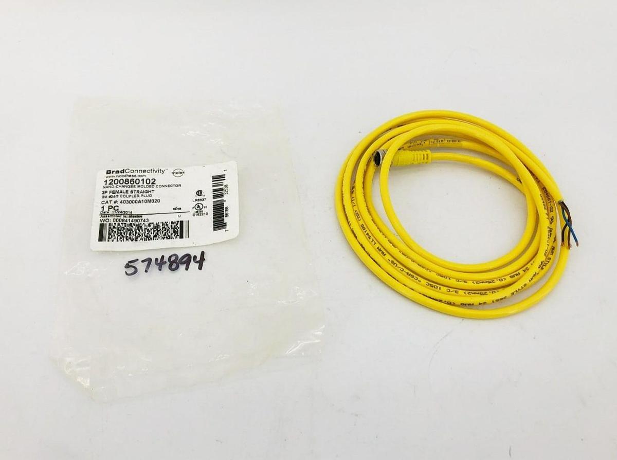 New Brad Connectivity 1200860102 Female Straight Connector 3-Pin 2M #24/3 AWG