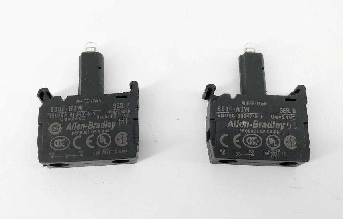 Lot of 2 New Allen Bradley 800F-N3W Ser. B White LED Modules 17mA - No Box