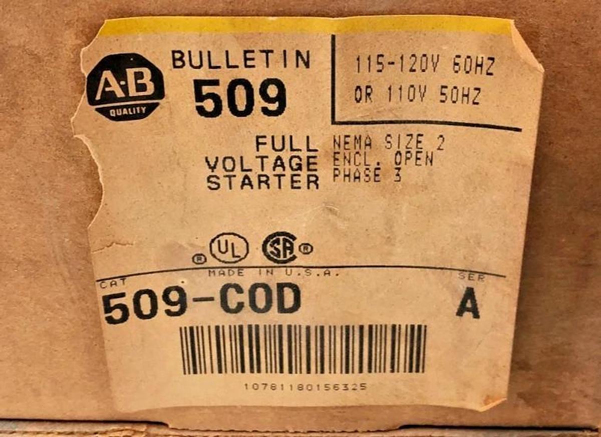 New Allen Bradley 509-COD Ser. A Starter 115-120/110V Size 2 3PH