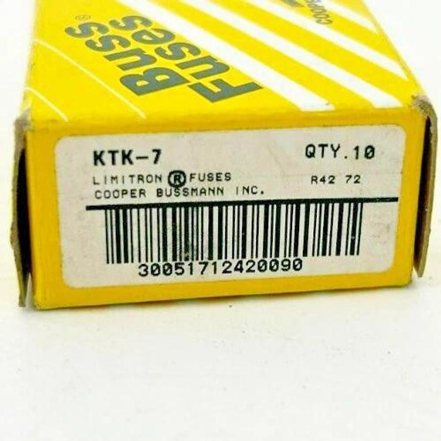 Lot of 7 New Bussmann KTK-7 Fast Acting Fuses 7A 600V
