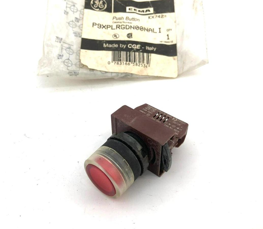 New GE General Electric P9XPLRGDN00NALI Illuminated Push Button Red P9PDNV0