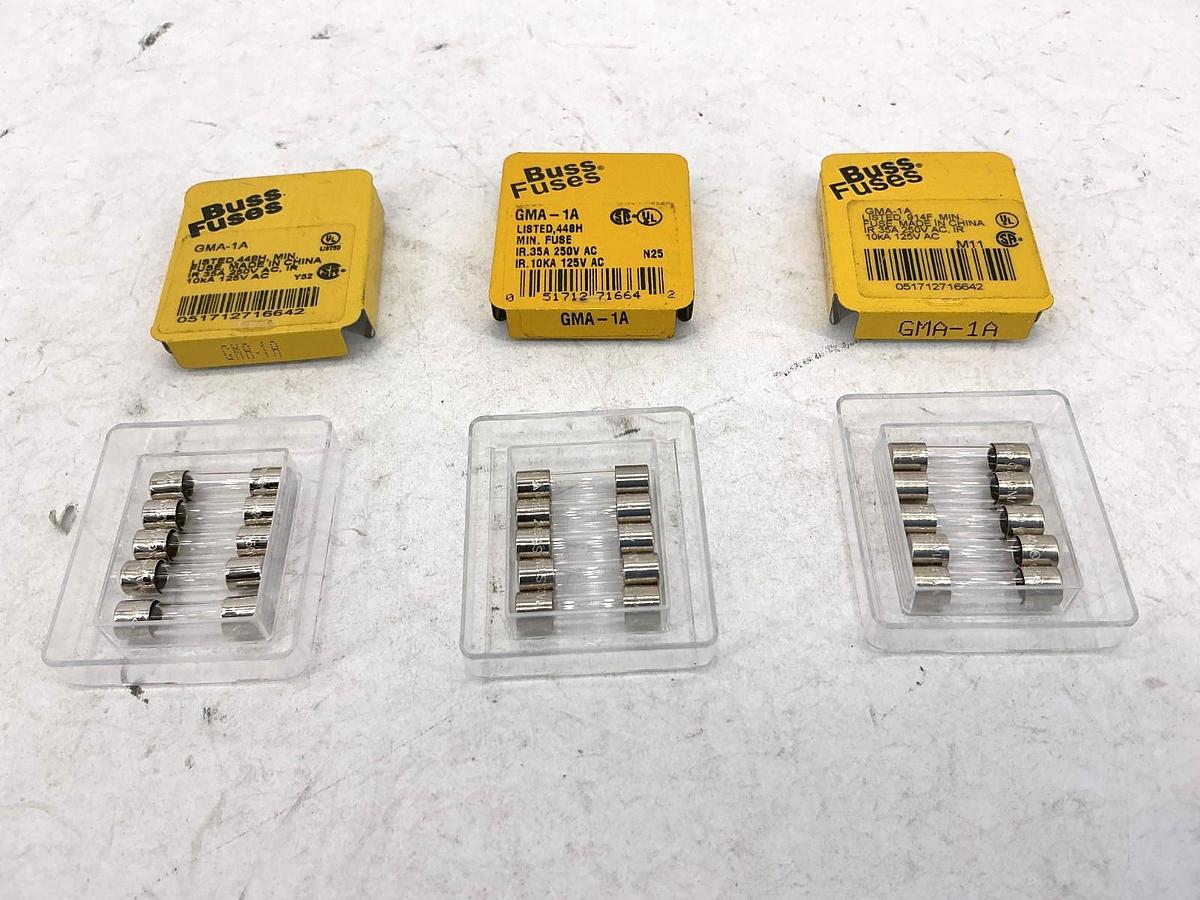 Lot of 15 New Bussmann GMA-1A Glass Mini Fuses 1A 250V