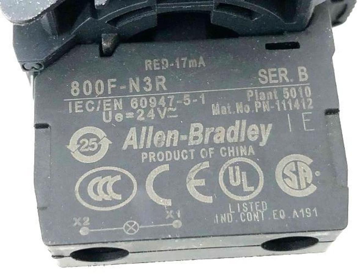 New Allen Bradley 800F-N3R Ser. B Red LED Module w/ Pushbutton 24VAC/DC 22mm