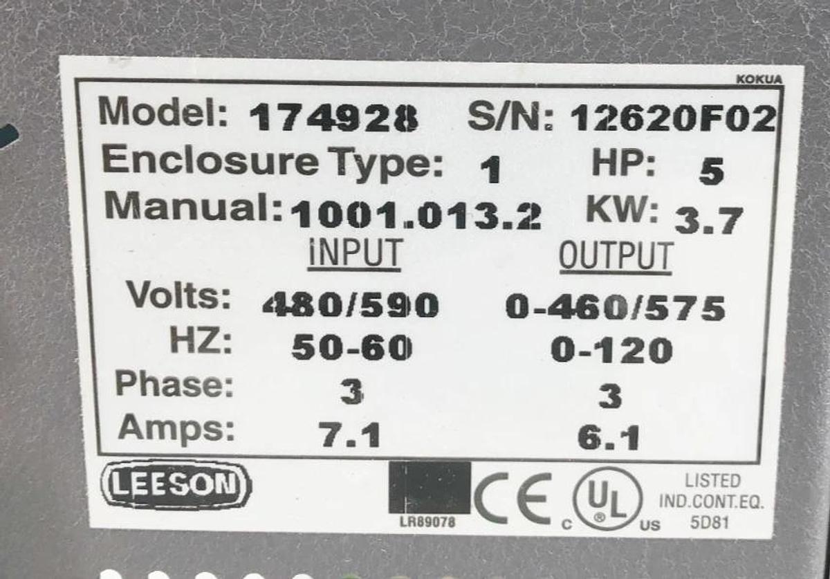 Used Leeson 174928 Adjustable Speed AC Motor Control (For Parts Only)