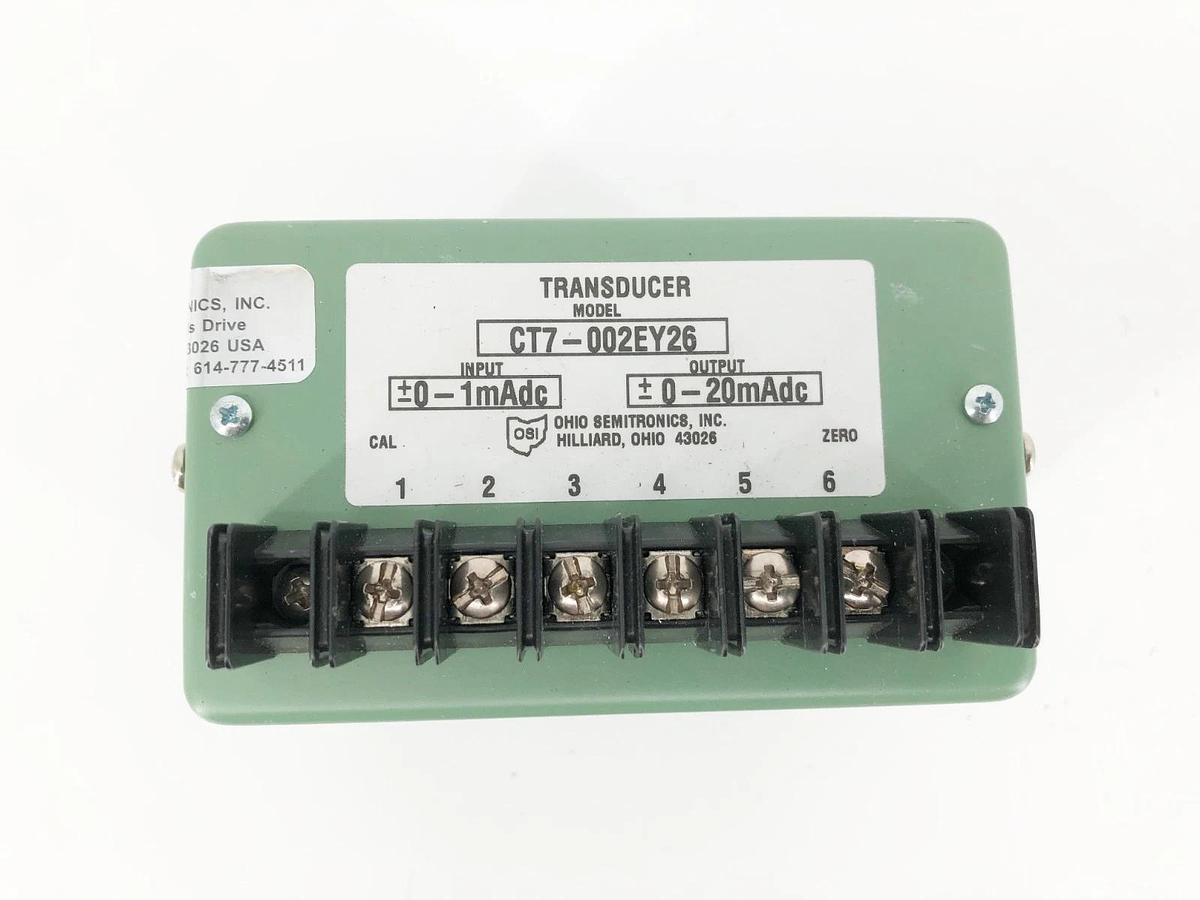Used Ohio Semitronics CT7-002EY26 Transducer In: ±0-1mAdc Out: ±0-20mAdc