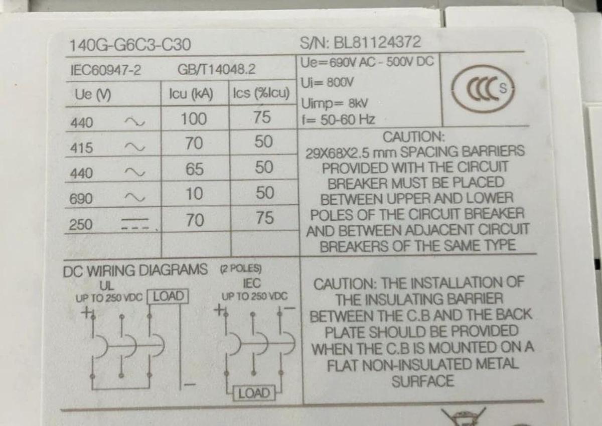 New Allen Bradley 140G-G6C3-C30 Circuit Breaker 30A 3P 480V - Cosmetic Damage