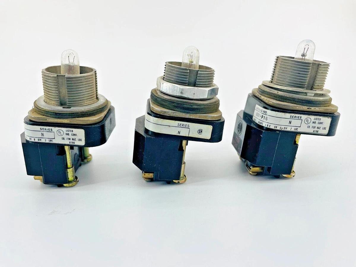 Used Lot of 3 Allen Bradley 800T-P16 Push Button 1NO 1NC 120V Ser N w/Bulb, no lens
