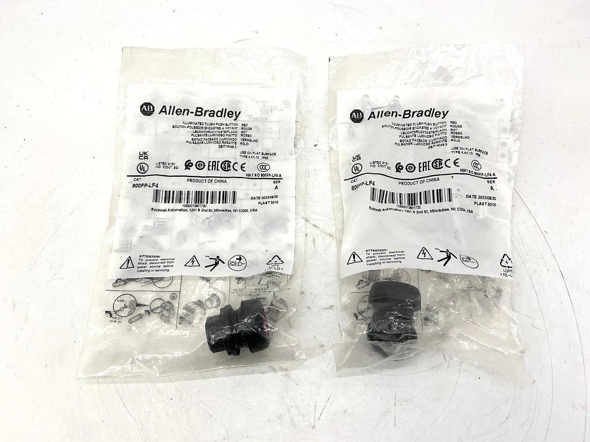 Lot of 2 New Allen Bradley 800FP-LF4 Ser A Illuminated Flush Push Button Red