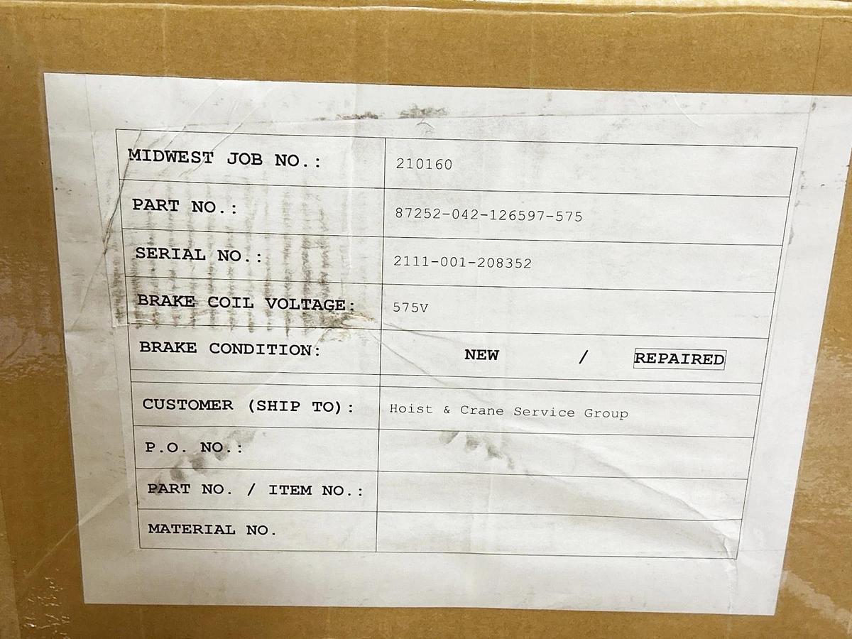 Refurbished Midwest Brake Model 8725-042-126597-575 Brake 575V 480VA 121 lbs-ft static