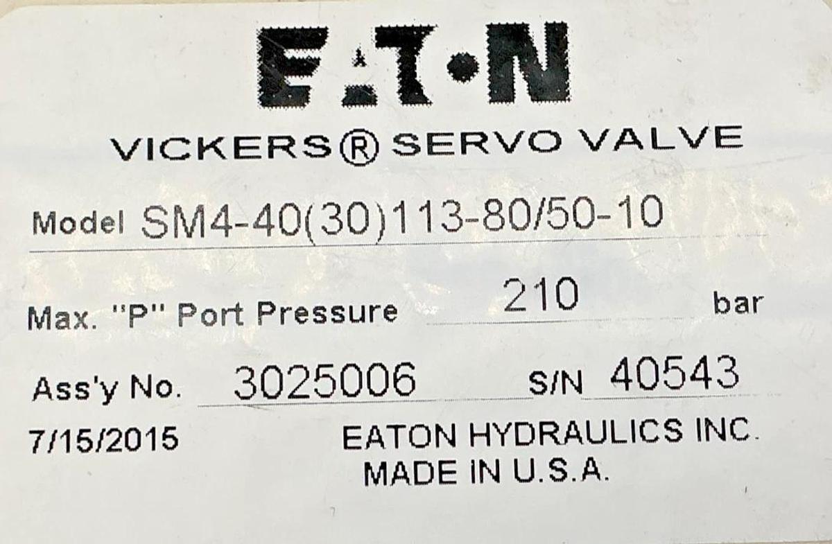 Used Eaton Vickers SM4-40(30) 113-80/50-10 Servo Valve Max Port Pressure 210 bar