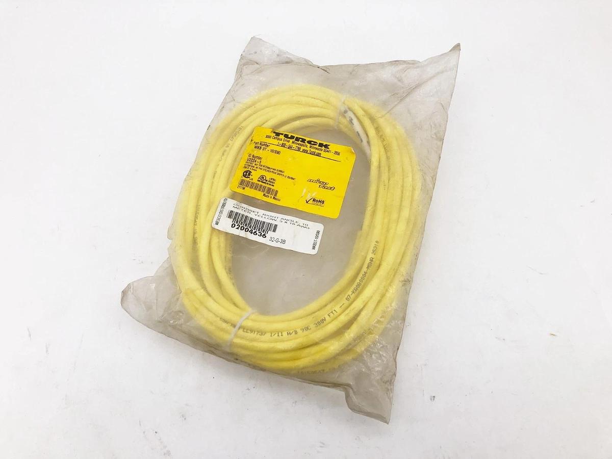 New Turck WKB 3T-10/S90 Cordset 3-Pin 1/2"-20 Microfast Female Right Angle 10m