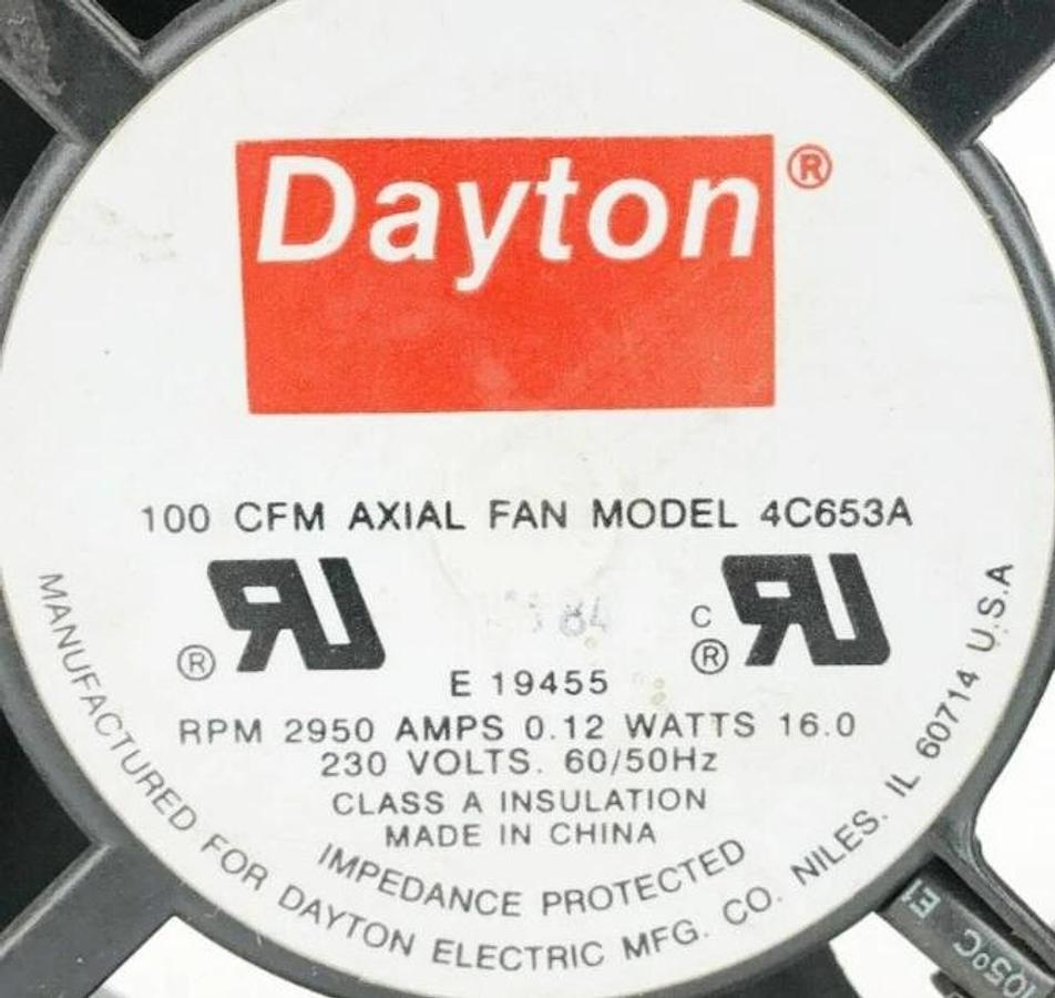 Used Dayton 4C653A Axial Fan 100CFM 230VAC 0.12A 2950RPM