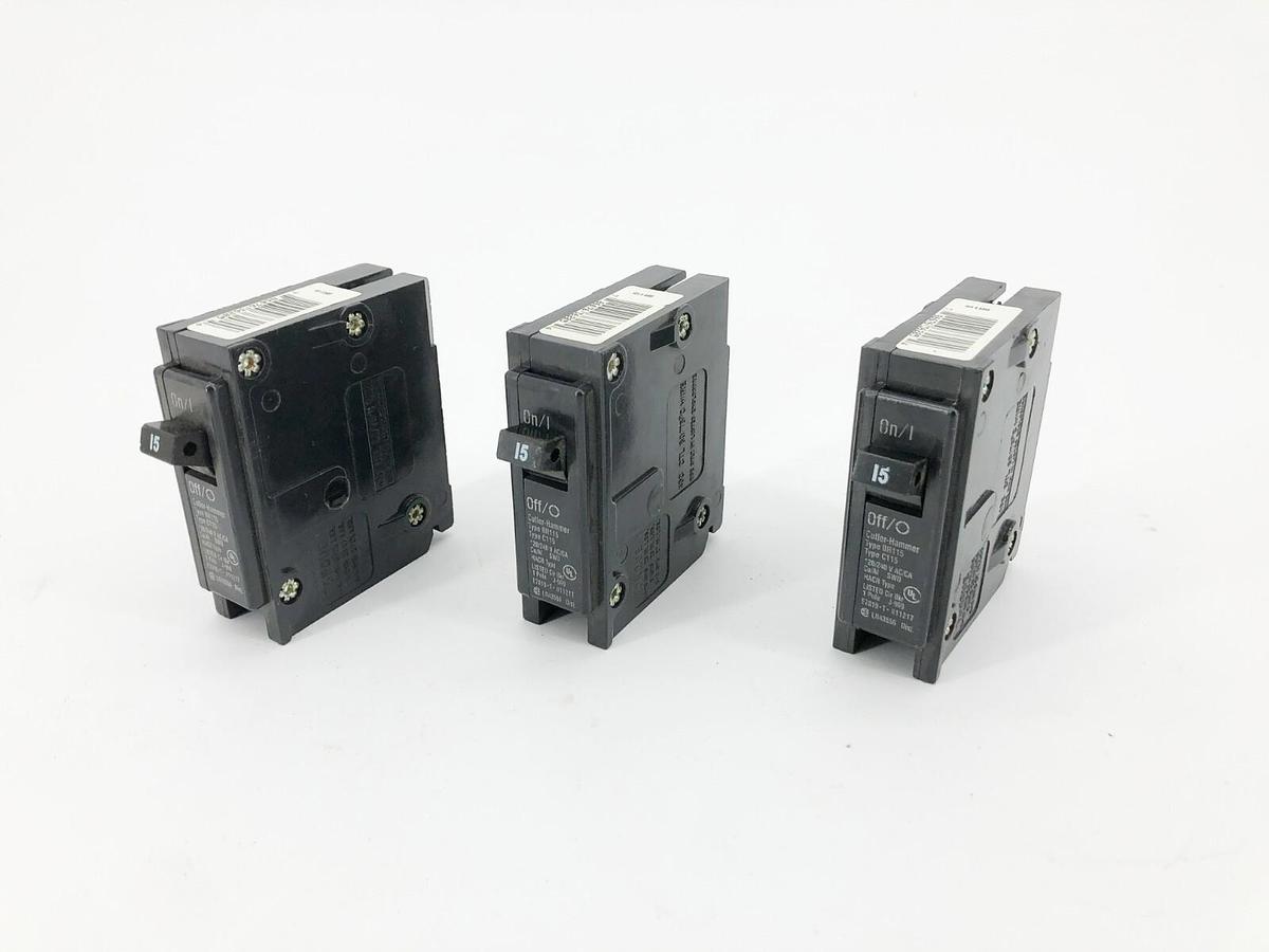 Lot of 3 New Eaton BR115 Circuit Breakers 15A 120V 1 Pole