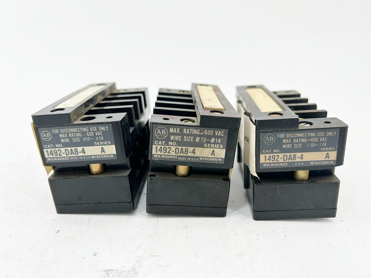 Used Lot of 3 Allen Bradley 1492-DA8-4 Terminal Block 30A 600V