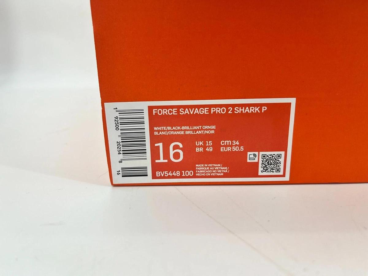 Nike Force Savage Pro 2 Shark P White/Orange Size 16 Football Cleats