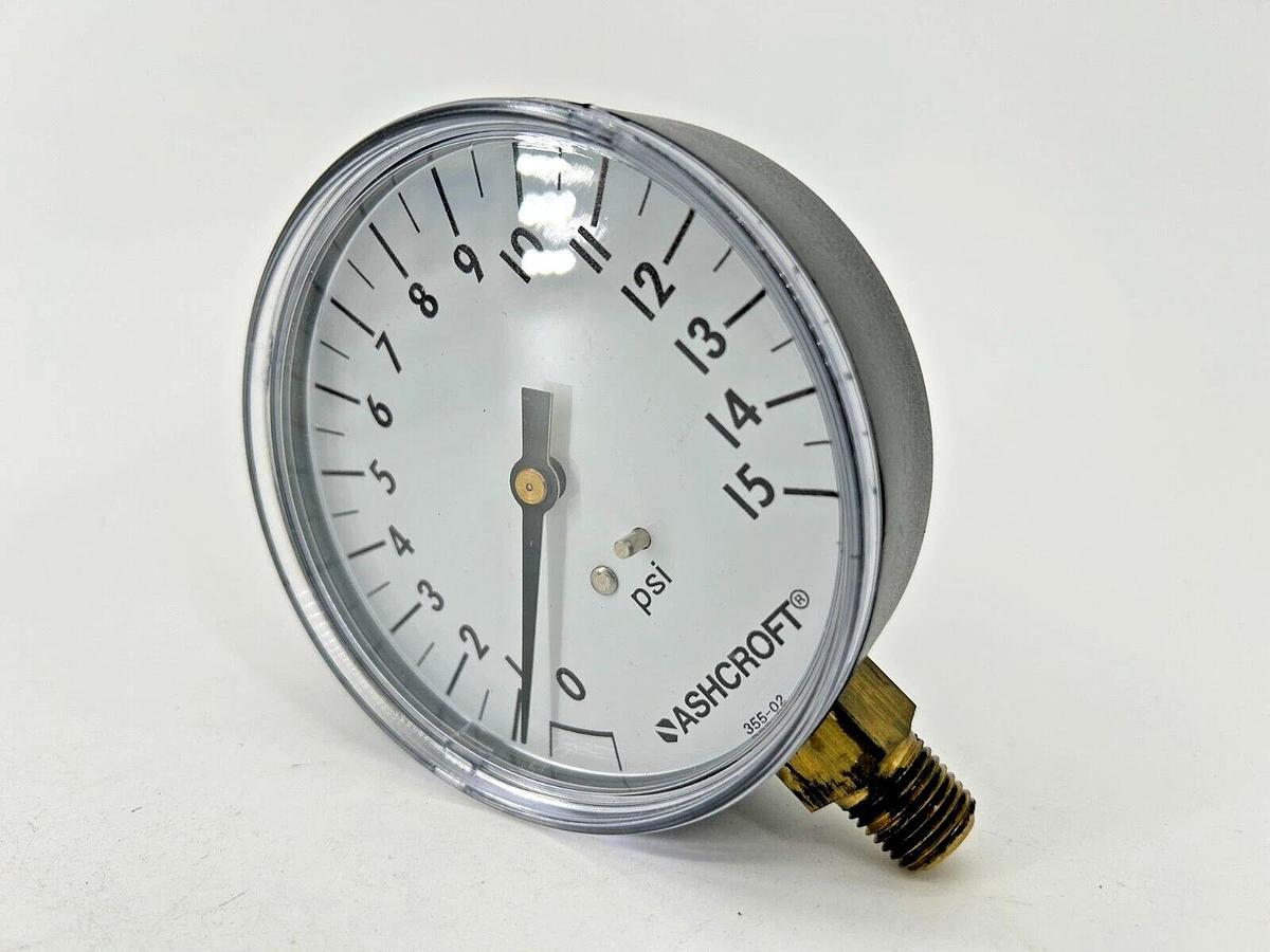 New Ashcroft 33HR33 Pressure Gauge 0-15 PSI 3.5" Dial 1/4" Lower